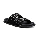 Rag Company black buckle sandals with double buckle straps and studded design for stylish comfort