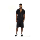 Men's Black Cage Outfit for Men featuring stylish shorts and a hooded top for casual wear