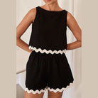 Miss Sparkling black and white casual matching shorts and top set with wavy trim details