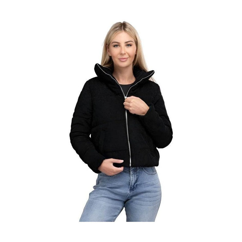 Ambiance Apparel black corduroy jacket with stylish collar and cozy fit for women