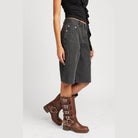 Black Denim Bermuda Culottes Shorts With Pockets - VacationGrabs