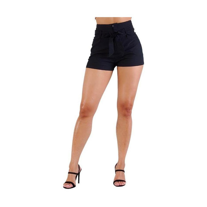 CEFIAN black high waisted shorts with tie belt and flattering fit for summer styling