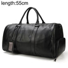 Black leather weekend bag from VacationGrabs with spacious interior and sturdy handles