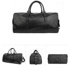 Stylish black leather weekend bag with sturdy handles and adjustable shoulder strap
