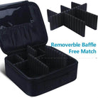 Portable makeup bag for trips with adjustable dividers for organized storage of toiletries