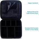 Portable makeup bag for trips with compartments for brushes and organization features