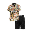 Black Multi Hawaiian Shirt Cargo Short Set - VacationGrabs