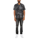 Men's black paisley button down shirt from VacationGrabs with short sleeves and unique pattern