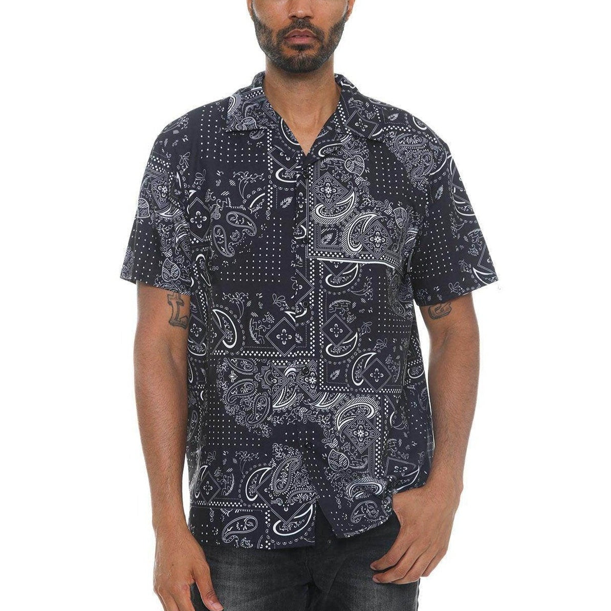 Men's VacationGrabs black paisley button down shirt featuring a stylish pattern for casual wear