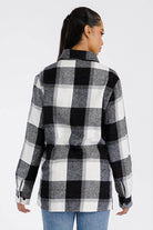 WEIV Women's Black Plaid Boyfriend Flannel Shacket with a stylish relaxed fit and button details