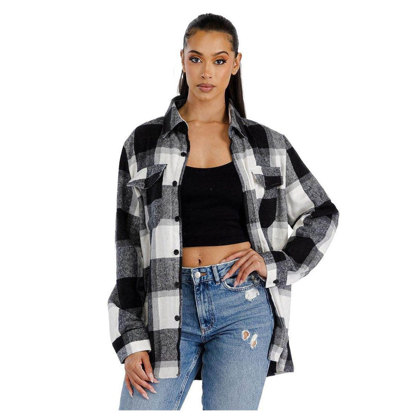 WEIV Women's Black Plaid Boyfriend Flannel Shacket for a Stylish Layered Look