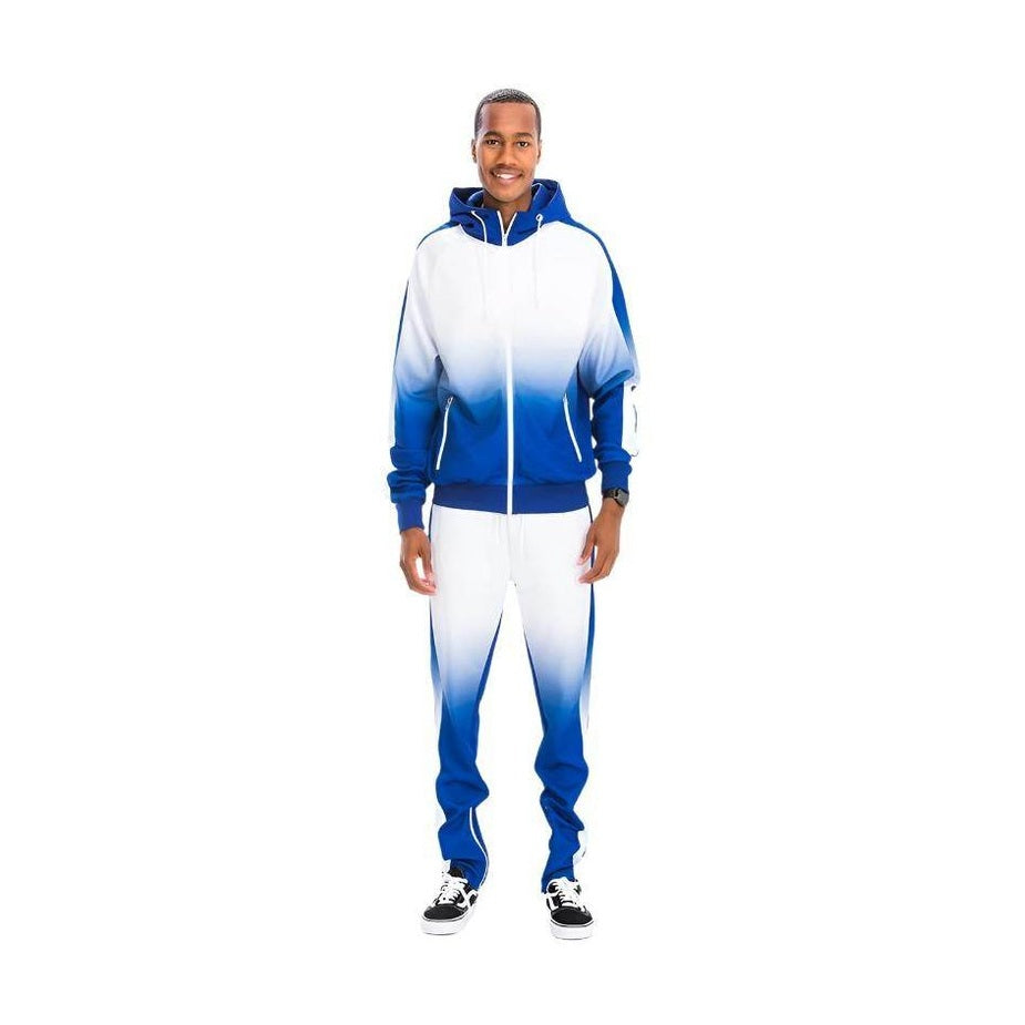 Men's White/Blue Full Zip Ombre Track Suit - VacationGrabs