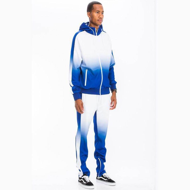 Men's White/Blue Full Zip Ombre Track Suit - VacationGrabs