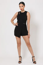 Stylish black romper for women featuring a fitted design and unique cutout detail