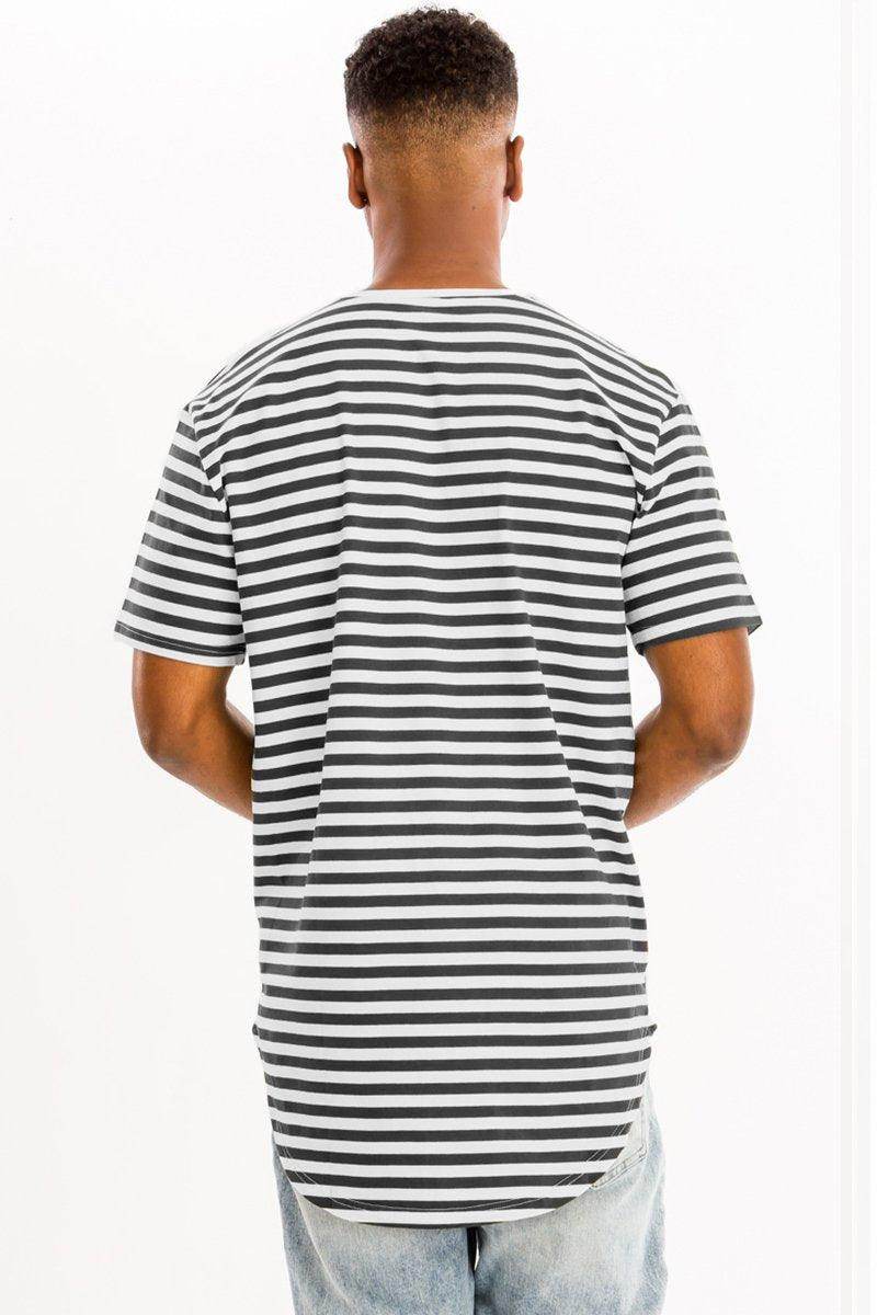 Black Striped Round Neck Tshirt - VacationGrabs