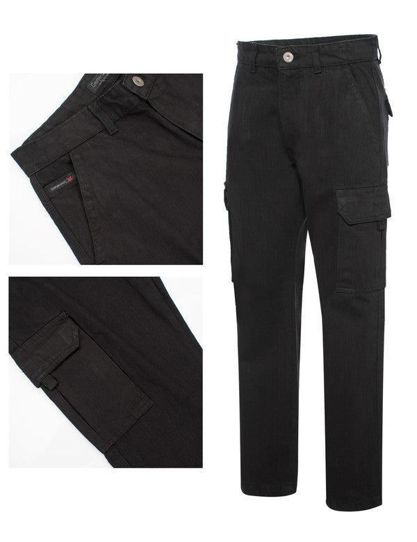 Generation XYZ black travel cargo pants for men with multiple pockets and durable fabric