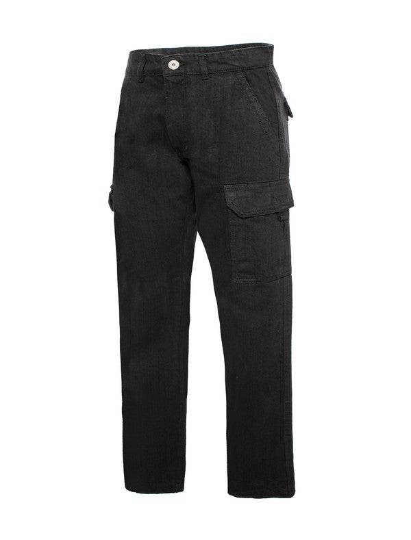 Generation XYZ black travel cargo pants for men with multiple pockets and button closure