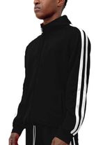 Men's 2PC Track Set with Black Jacket featuring White Stripes, Perfect for Stylish Casual Wear