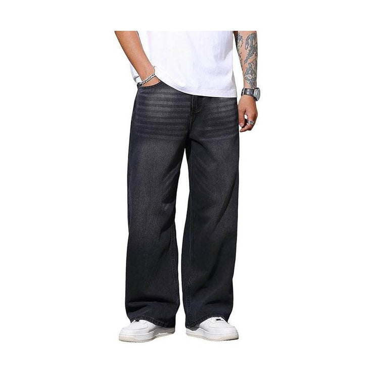 Men’s Black Wide-Leg Baggy Jeans - VacationGrabs