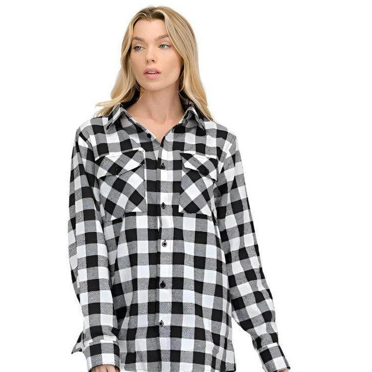 Black/Multi Boyfriend Plaid Flannel Shirt Long Sleeve - VacationGrabs