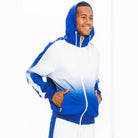 Men's blue and white athletic set featuring a stylish hoodie and comfortable pants for active wear