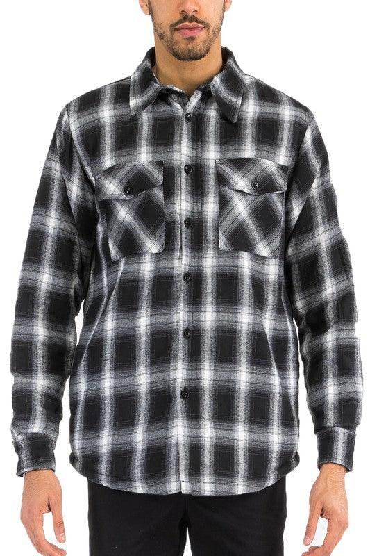 WEIV blue black plaid shirt men with a classic fit and two front pockets for a stylish look