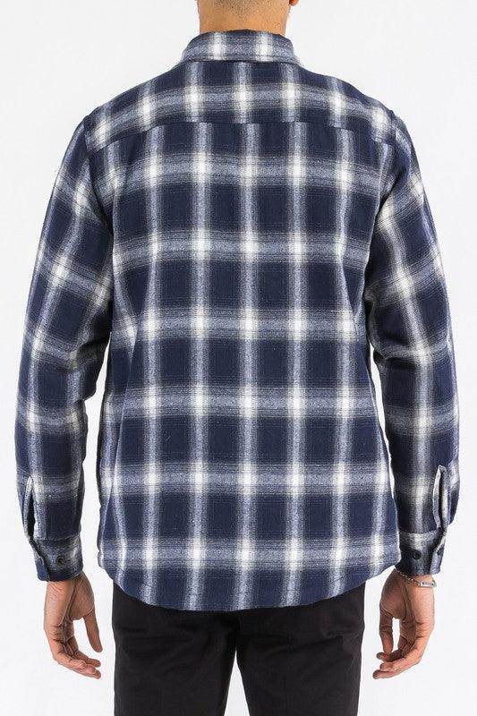 Men's blue black plaid shirt men with a cozy flannel design and buttoned cuffs