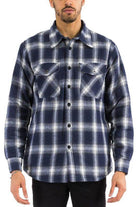WEIV Men's Blue Black Plaid Shirt Men featuring a classic fit with two front pockets