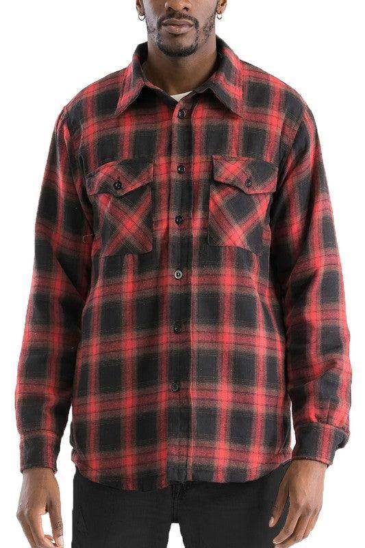 WEIV Men's Flannel Shirt in Blue Black Plaid Shirt Men Style with Button-Up Front and Two Chest Pockets