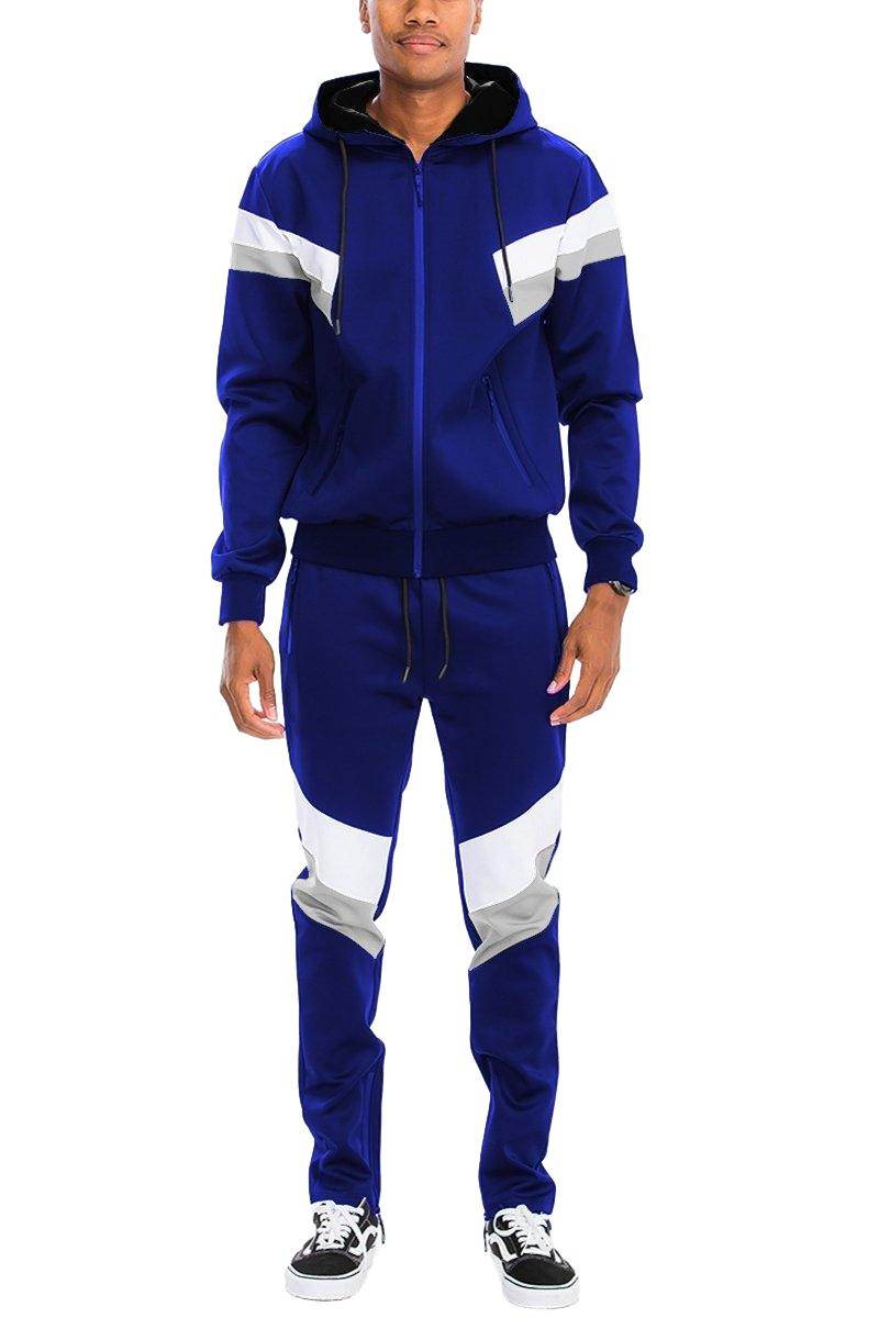 Men's 2PC Track Set in blue black white track suit with a sporty design and comfortable fit