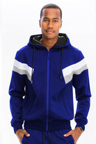 Men's 2PC Track Sets in blue black white track suit with a stylish zip-up hoodie