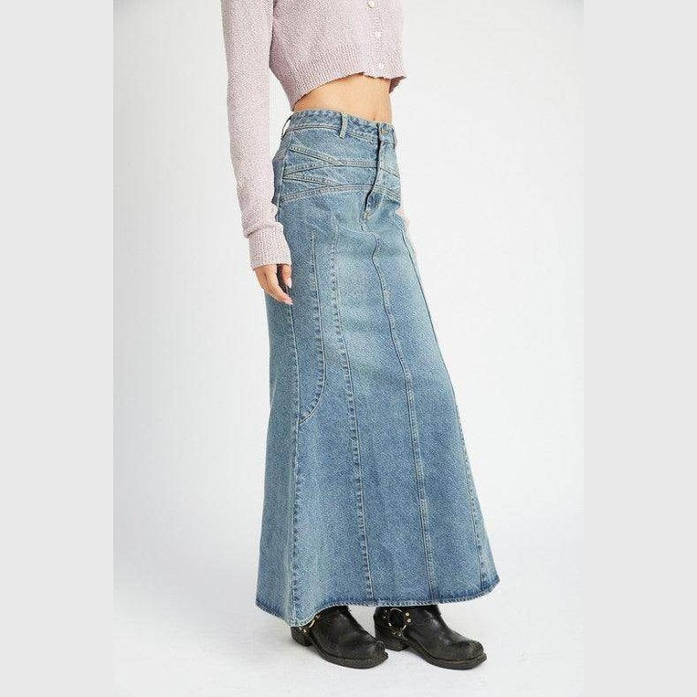 Emory Park Blue Fluted Jean Skirt featuring a maxi length and stylish design for a trendy look