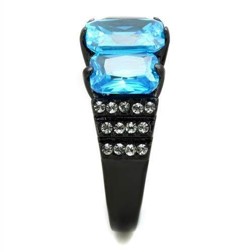 VacationGrabs blue gemstone cocktail ring featuring two large blue stones and sparkling accents
