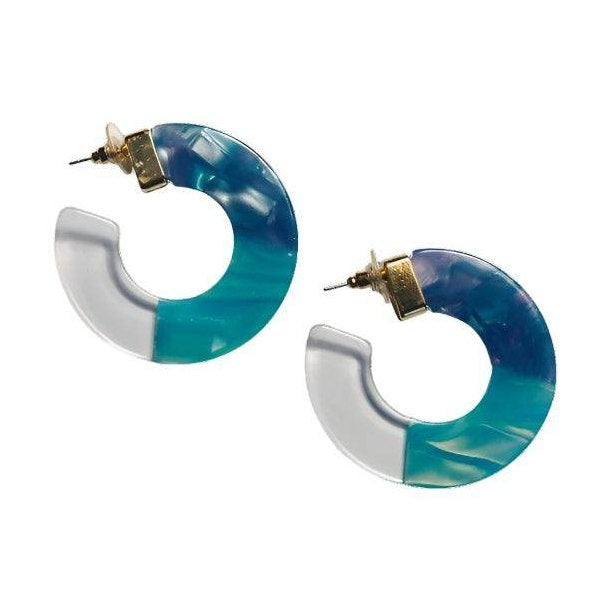 ClaudiaG Collection blue resin hoop earrings with a stylish two-tone design