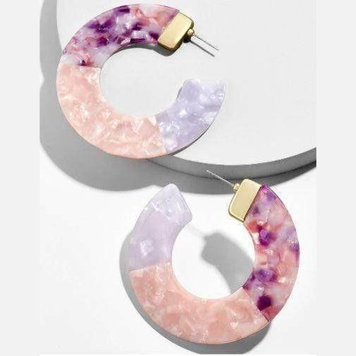 ClaudiaG Collection blue resin hoop earrings in purple and pink colors for a stylish look