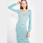 Stylish Emory Park blue scoop neck midi dress with long sleeves and a fitted silhouette