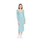 Emory Park blue scoop neck midi dress featuring a comfortable fit and long sleeves