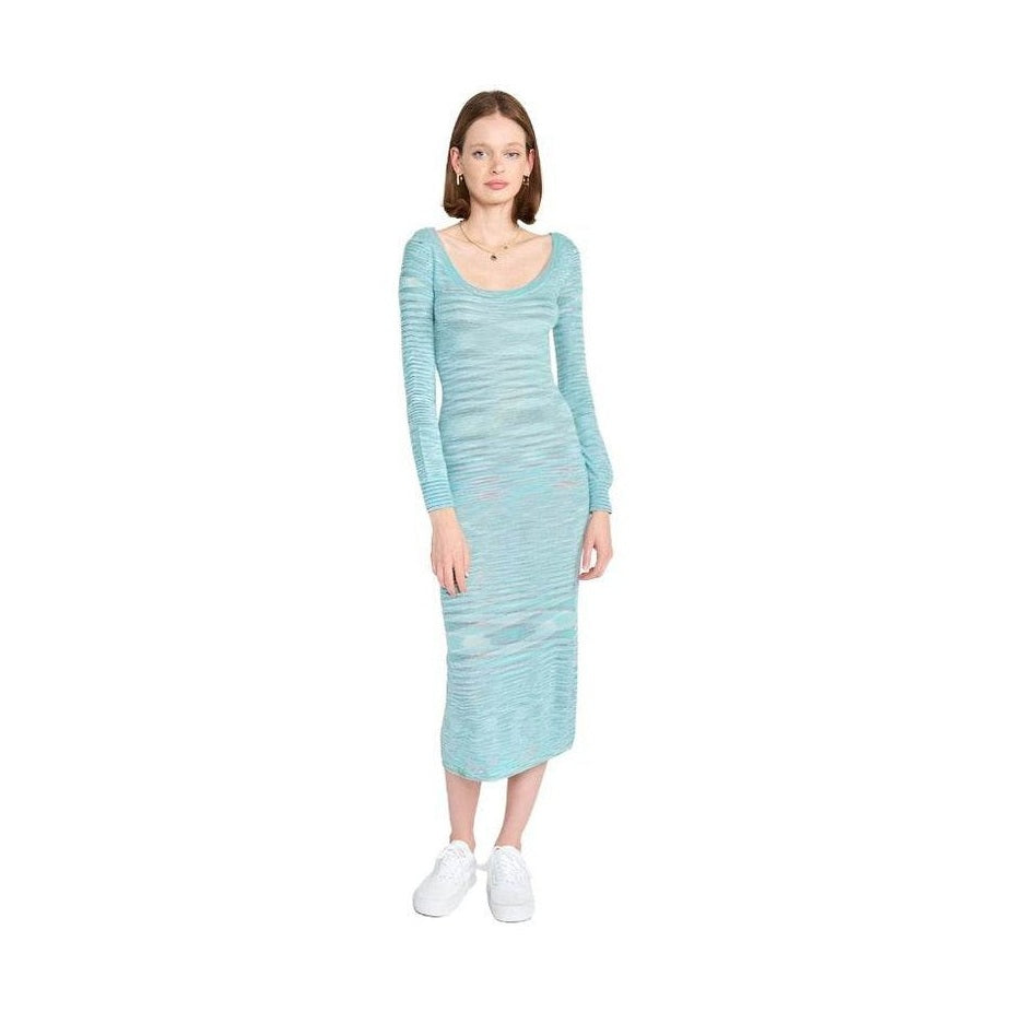 Emory Park blue scoop neck midi dress featuring a comfortable fit and long sleeves