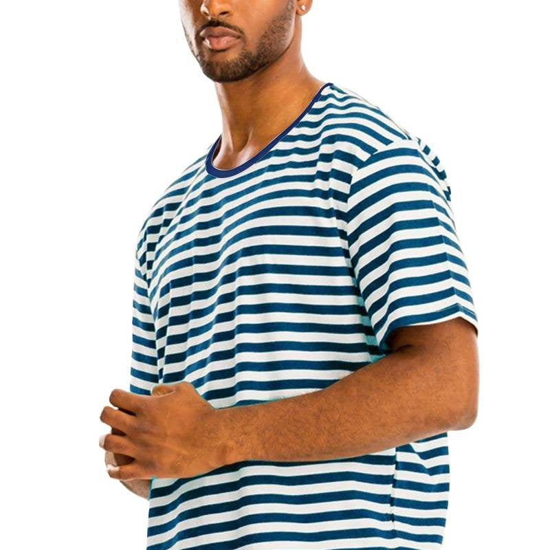 Blue Striped Round Neck Tshirt - VacationGrabs
