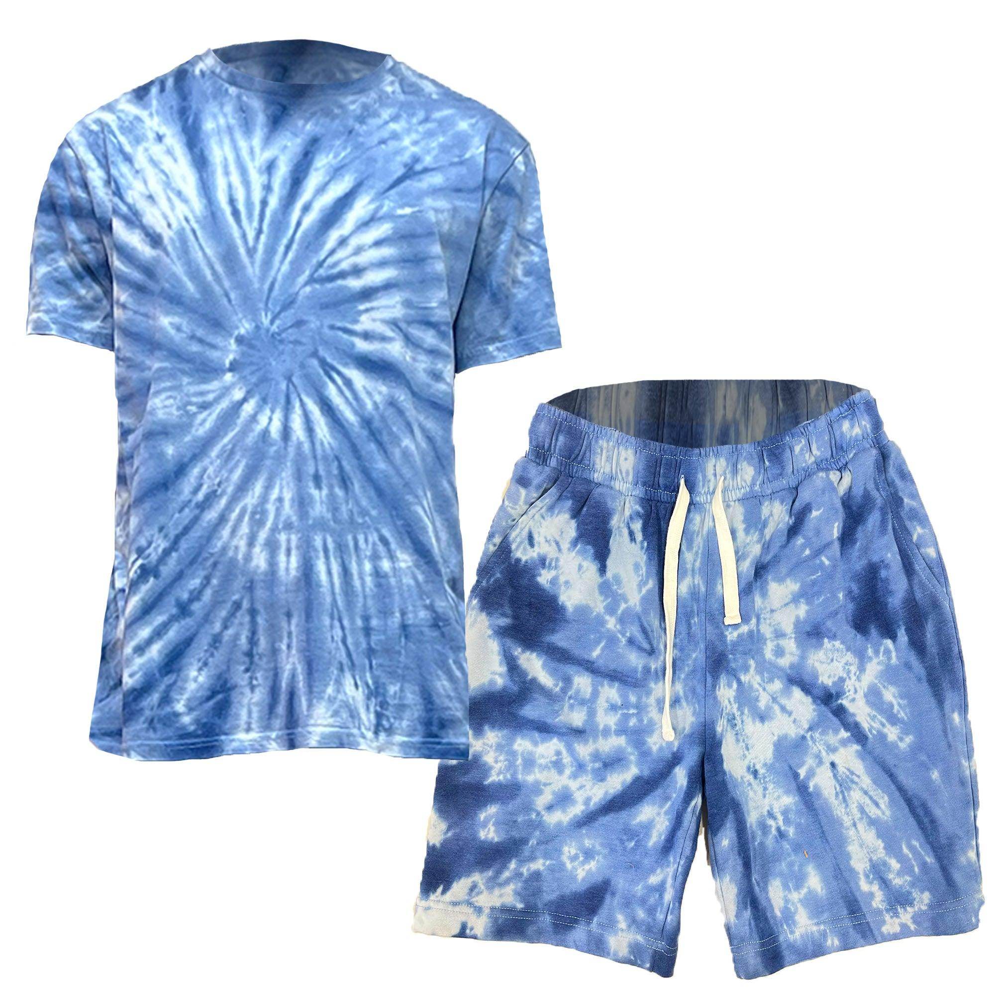 Blue Swirl Tye Dye Tshirt Short Set - VacationGrabs