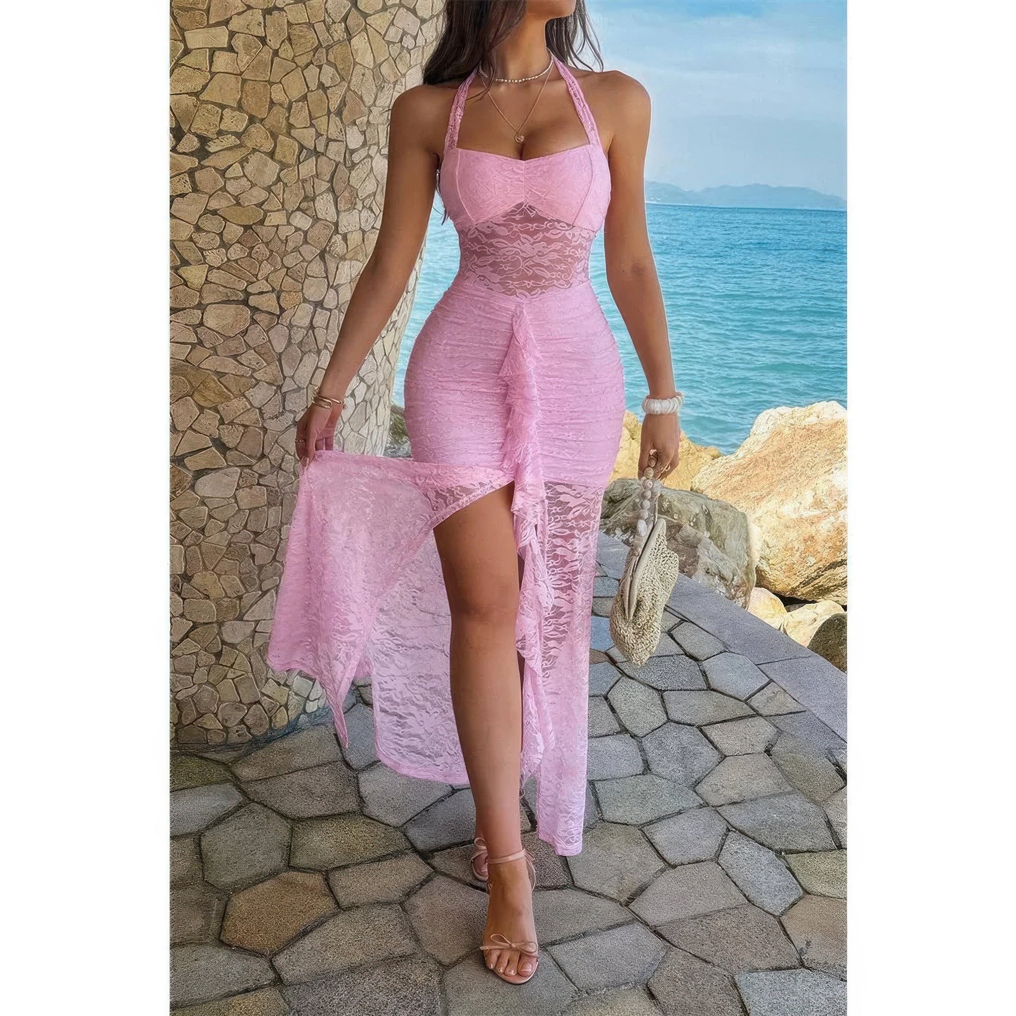 Pink Halter Bodycon Dress