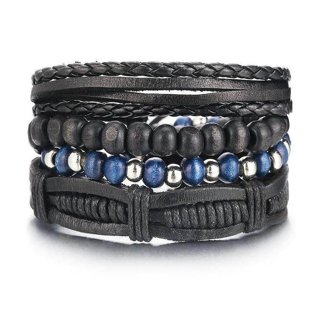 VacationGrabs boho style bracelet set featuring braided leather and colorful beads for men