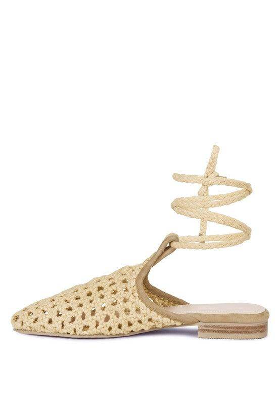Rag Company boho style mule flats with a woven design and ankle wrap detail for effortless summer outfits