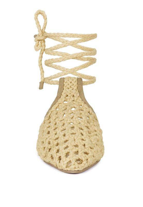 Rag Company boho style mule flats with woven design and lace-up ankle detail for casual summer wear.