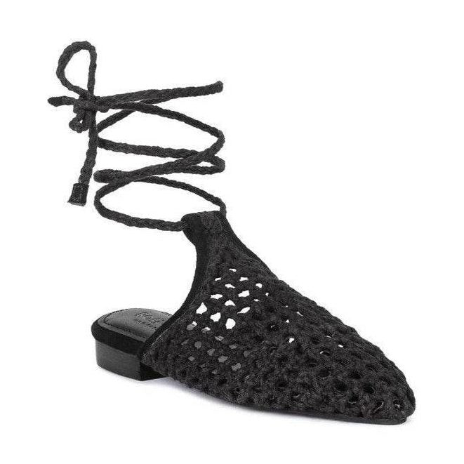 Rag Company boho style mule flats in black with stylish lace-up design and breathable material