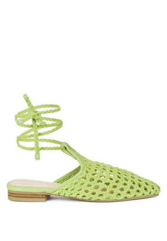 Rag Company Green Boho Style Mule Flats with Crisscross Ankle Straps for a Trendy Look