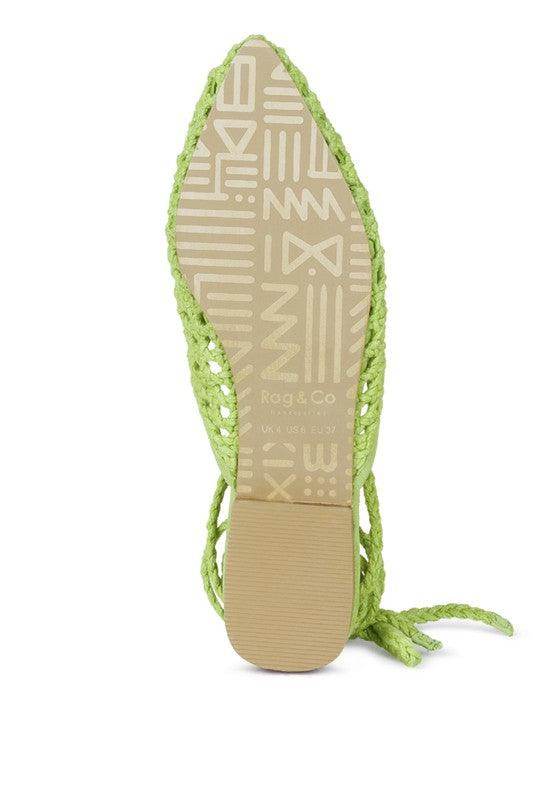 Rag Company Women's Boho Style Mule Flats in Bright Green with Woven Design