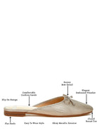 Rag Company bow accent flat mules with shiny metallic exterior and dainty bow detail