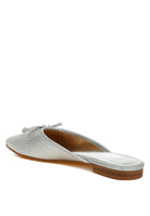 Rag Company women's silver bow accent flat mules with textured finish and low heel