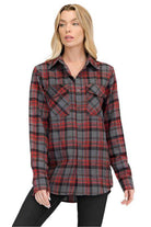 Boyfriend Fit Checker Plaid Flannel Long Sleeve - VacationGrabs